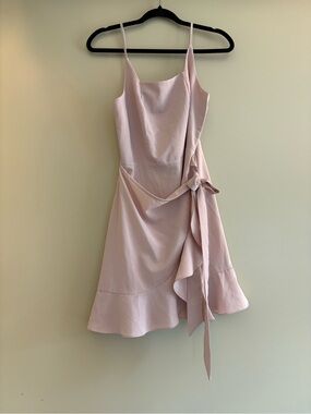 Spaghetti-Strap Wrap Mini Dress in Blush Pink